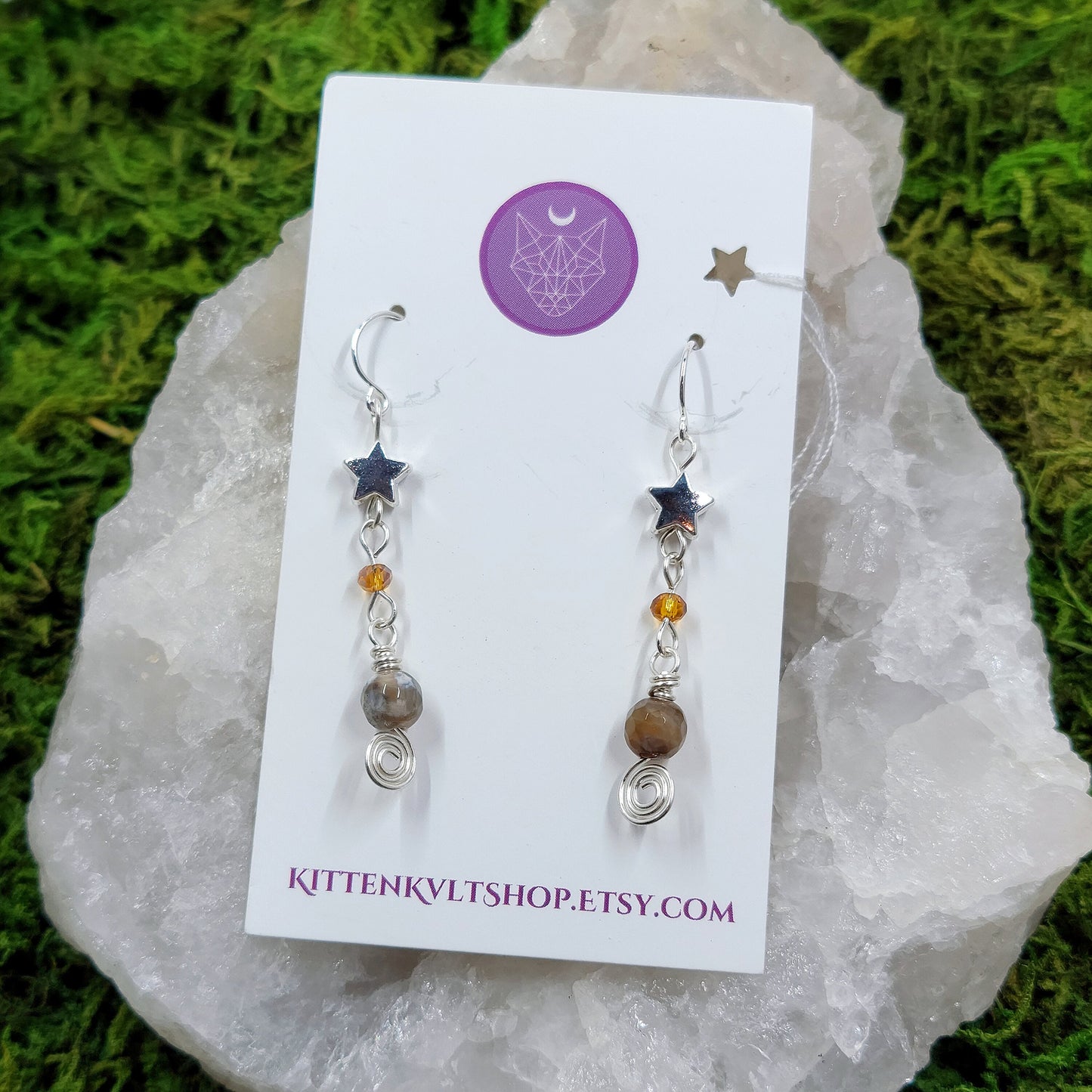 Mystical Celestial Agate Star Earrings, Ethereal Fairy Crystal Earrings