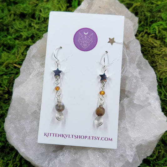 Mystical Celestial Agate Star Earrings, Ethereal Fairy Crystal Earrings