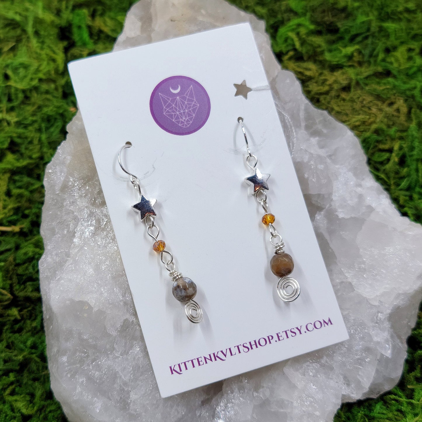 Mystical Celestial Agate Star Earrings, Ethereal Fairy Crystal Earrings