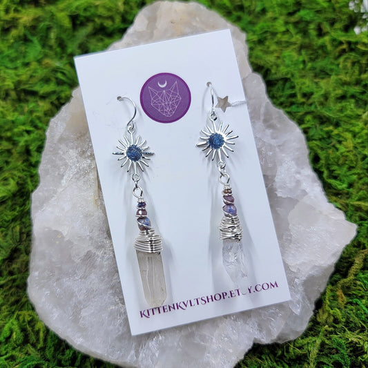 Witchy Celestial Quartz Earrings, Space Cosmic Ethereal Dainty Fairy Witch Earrings, Planetary Crystal Earrings