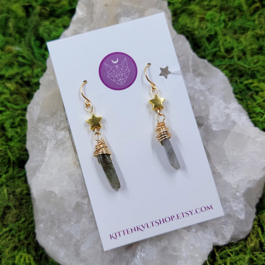 Witchy Celestial Labradorite Star Earrings, Labradorite Planet Space Cosmic Ethereal Dainty Witch Earrings, Planetary Crystal Earrings