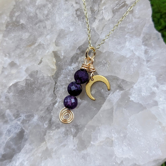 Mystical Amethyst Crystal Moon Witch Necklace